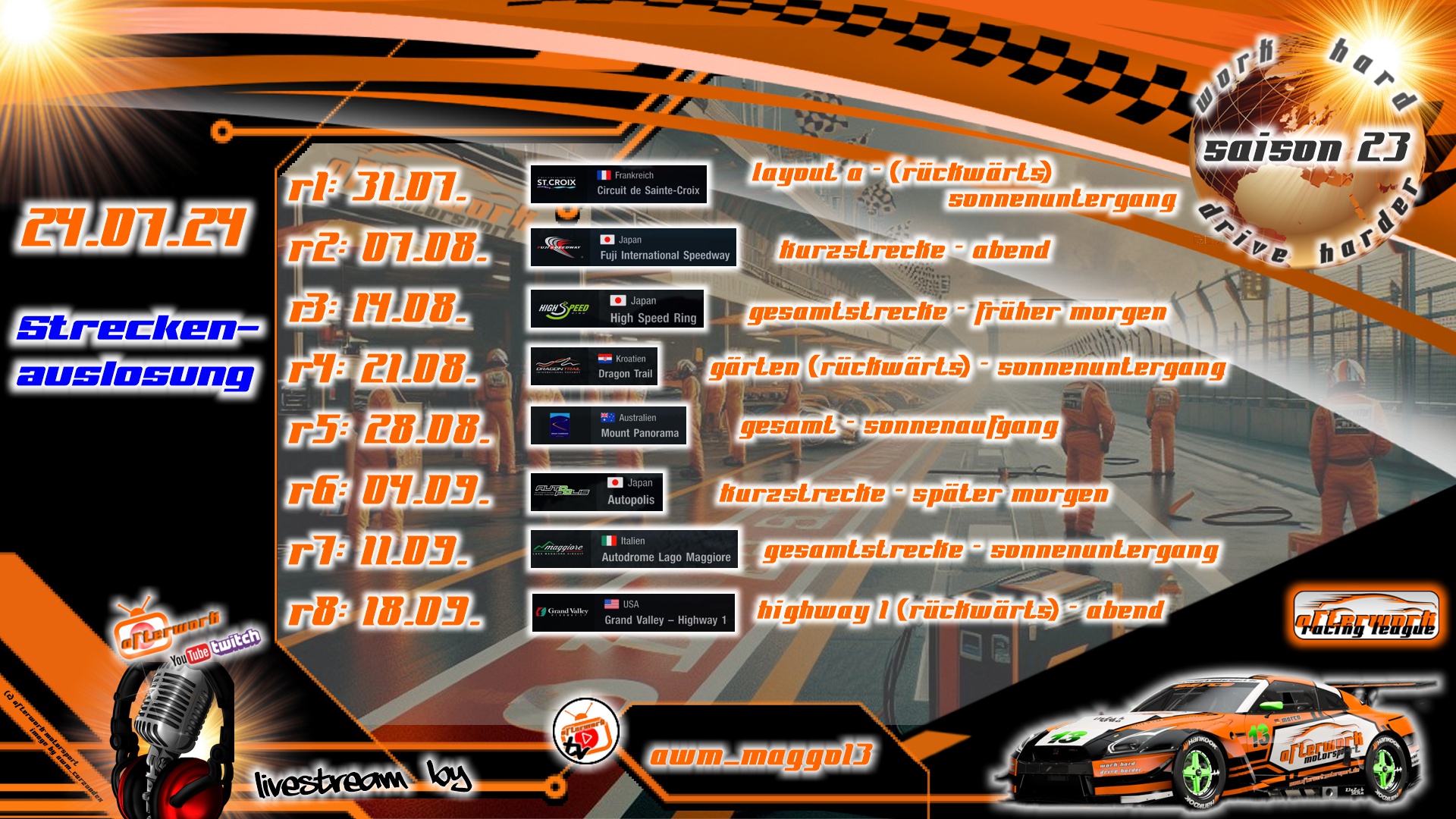 Saison 23 streckenauslosung mit Strecken final